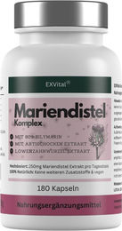 EXVital Mariendistel Komplex Kapseln mit Artischocke und Löwenzahn, 180 Kapseln, vegan, laktosefrei und ohne Zusatzstoffe – Bild 1 von 4