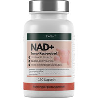 Produktbild von EXVital NAD+ Kapseln mit 1000 mg NAD+ und 600 mg Trans-Resveratrol vegan und ohne Zusatzstoffe 120 Kapseln