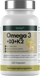 EXVital Omega 3 + D3 & K2 Kapseln mit Algenöl vegan hochdosiert 120 Kapseln – Bild 1 von 3