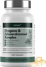 EXVital Oregano-Schwarzkümmelöl Komplex Kräuter-Komplex Kapseln vegan 180 Stück – Bild 1 von 1