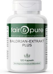 Fair & Pure Baldrian-Extrakt Plus mit Hopfen und Melisse, 120 Kapseln, vegan und ohne Zusatzstoffe – Bild 1 von 3