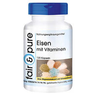 Produktbild von Fair & Pure Eisen mit Vitaminen, Eisen(II)-sulfat, Vitamin C, B12 und Biotin, 120 Kapseln, vegan, ohne Zusatzstoffe