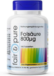 Fair & Pure Folsäure 800 µg Tabletten 180 Stück vegan hochdosiert für Schwangere und Stillende – Bild 1 von 1