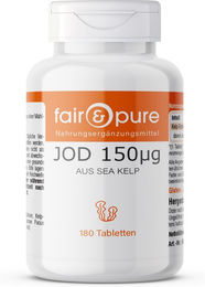 Fair & Pure Natürliches Jod aus Kelp 150 µg Tabletten 180 Stück vegan ohne Zusatzstoffe – Bild 1 von 2