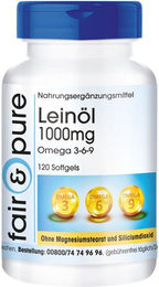 Fair & Pure Omega 3 6 9 Leinöl 1000mg Kapseln 120 Stück glutenfrei laktosefrei ohne Zusatzstoffe – Bild 1 von 1