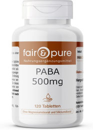 Fair & Pure PABA Para-Aminobenzoesäure Vitamin B10 500 mg Tabletten 120 Stück vegan ohne Zusatzstoffe – Bild 1 von 3