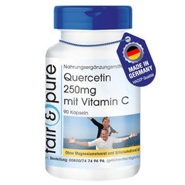 Fair & Pure Quercetin 250 mg mit Vitamin C, 90 Kapseln, vegan und ohne Zusatzstoffe – Bild 1 von 4