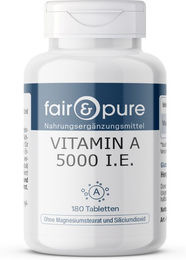 fair - pure Vitamin A 5000 I.E. Tabletten vegan ohne Zusatzstoffe 180 Stück – Bild 1 von 1