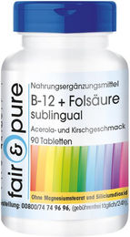 Fair & Pure Vitamin B12 500µg + Folsäure 100µg sublingual Tabletten, 90 Stück, vegan, ohne Zusatzstoffe – Bild 1 von 1