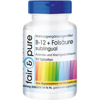 Produktbild von Fair & Pure Vitamin B12 500µg + Folsäure 100µg sublingual Tabletten, 90 Stück, vegan, ohne Zusatzstoffe