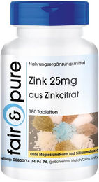 Fair & Pure Zink 25mg Zinkcitrat Tabletten 180 Stück vegan ohne Zusatzstoffe – Bild 1 von 2