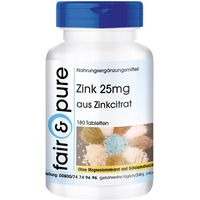 Produktbild von Fair & Pure Zink 25mg Zinkcitrat Tabletten 180 Stück vegan ohne Zusatzstoffe
