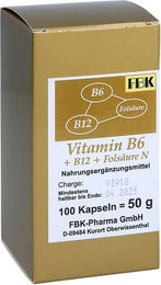 FBK-Pharma B-Komplex Vitamin B6 B12 und Folsäure Kapseln für Erwachsene 100 Stück – Bild 1 von 2