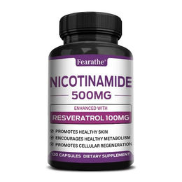 Fearathe Nahrungsergänzungsmittel Nicotinamide 500 mg und Resveratrol 100 mg Kapseln 120 Stück für Erwachsene – Bild 1 von 4