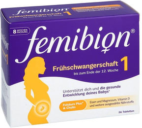 Femibion 1 Frühschwangerschaft Nahrungsergänzung Tabletten glutenfrei und laktosefrei 56 Stück – Bild 1 von 4