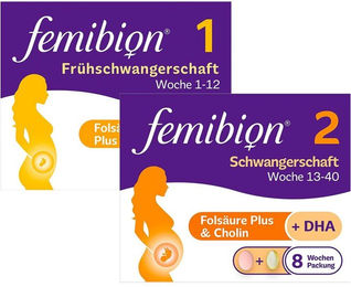 Femibion 1 Frühschwangerschaft und Femibion 2 Schwangerschaft Kombi-Set Tabletten glutenfrei und laktosefrei für Schwangere und Stillende – Bild 1 von 1