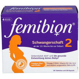 Femibion 2 Schwangerschaft Nahrungsergänzung Kapseln Kombipackung 56 Stück glutenfrei und laktosefrei für Schwangere und Stillende – Bild 1 von 3