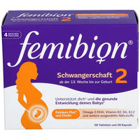 Produktbild von Femibion 2 Schwangerschaft Nahrungsergänzung Kapseln Kombipackung 56 Stück glutenfrei und laktosefrei für Schwangere und Stillende