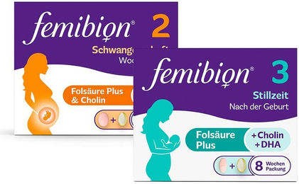 Femibion 2 Schwangerschaft und Femibion 3 Stillzeit Tabletten für Schwangere und Stillende laktosefrei und glutenfrei – Bild 1 von 1