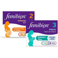 Produktbild von Femibion 2 Schwangerschaft und Femibion 3 Stillzeit Tabletten für Schwangere und Stillende laktosefrei und glutenfrei