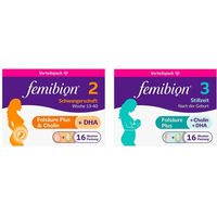 Produktbild von Femibion 2 Schwangerschaft und Femibion 3 Stillzeit Tabletten glutenfrei und laktosefrei für Schwangere und Stillende