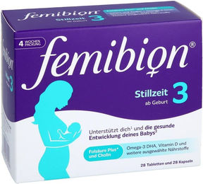 Femibion 3 Stillzeit Kombipackung Nahrungsergänzung mit Cholin, DHA und Folsäure, 56 Kapseln, glutenfrei und laktosefrei für Stillende – Bild 1 von 3