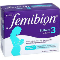 Produktbild von Femibion 3 Stillzeit Kombipackung Nahrungsergänzung mit Cholin, DHA und Folsäure, 56 Kapseln, glutenfrei und laktosefrei für Stillende