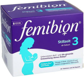 Femibion 3 Stillzeit Nahrungsergänzung Kapseln Kombipackung 112 Stück glutenfrei und laktosefrei für Stillende – Bild 1 von 5