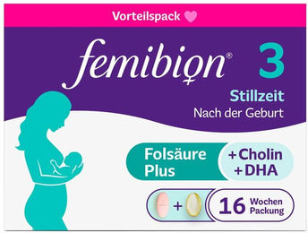 Femibion 3 Stillzeit Nahrungsergänzung Kapseln mit Cholin, DHA und Folsäure, glutenfrei und laktosefrei für Stillende – Bild 1 von 3