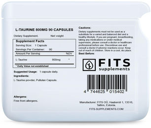 FITS L-Taurin 800 mg Kapseln glutenfrei 90 Stück – Bild 1 von 1