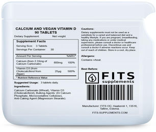 FITS Supplements Kalzium und veganes Vitamin D Tabletten 90 Stück – Bild 1 von 1