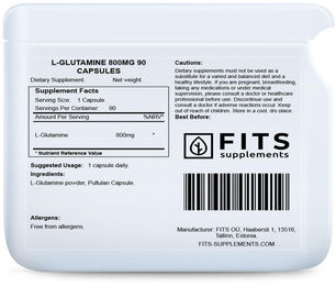 FITS Supplements L-Glutamin 800 mg Kapseln mit pflanzlichem Ursprung 90 Stück – Bild 1 von 1