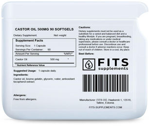 FITS Supplements Rizinusöl 500 mg Vegan Pflanzlicher Ursprung 90 Weichkapseln – Bild 1 von 1
