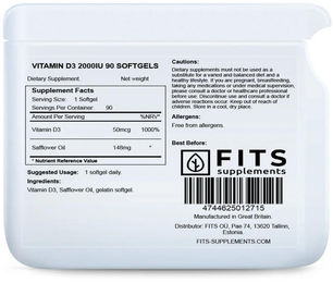 FITS Vitamin D3 2000 IE Kapseln vegan für Kinder und Erwachsene 90 Stück – Bild 1 von 1