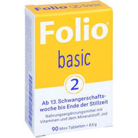 Produktbild von Folio 2 Basic Filmtabletten von Steripharm für Schwangere und Stillende, 90 Stück, laktosefrei und glutenfrei