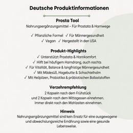 FOR LONG LIFE PROSTATOOL Nahrungsergänzungsmittel mit Vitalpilzextrakten, Mädesüß, Hagebutte und Probiotika für Männer, 120 vegane Kapseln – Bild 1 von 1