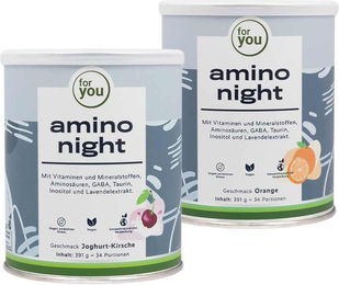 for you amino night 2er-Set Aminosäuren Pulver Joghurt-Kirsche und Orange vegan laktosefrei zuckerfrei für Sportler – Bild 1 von 3