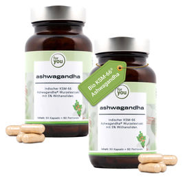 for you eHealth Ashwagandha Kapseln Doppelpack 180 Stück vegan bio – Bild 1 von 3