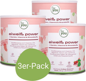 For You Eiweiß Power Bio Pulver Erdbeer-Rhabarber Dreierpack – Bild 1 von 2