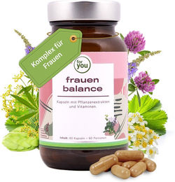for you Frauen Balance Kräuter-Komplex mit Fenchel, Frauenmantel, Schafgarbe, Rotklee, Hopfen, Mönchspfeffer sowie Vitamin B5 und B6, 60 Kapseln, vegan, bio – Bild 1 von 4