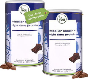For You Micellar Casein Night Time Protein Pulver Schokolade Doppelpack glutenfrei – Bild 1 von 3