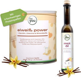 For You Power Eiweiß Pulver mit MCT Öl Vanille 1000 g – Bild 1 von 2