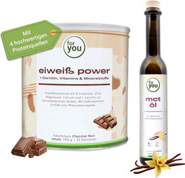 For You Power Eiweiß Pulver Schokolade und MCT Öl Vanille 1000 g – Bild 1 von 2