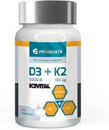 FP24 Health Vitamin D3 und K2 Tabletten mit 5000 IE Vitamin D3 und 100 µg Vitamin K2 Mk-7 vegetarisch – Bild 1 von 2