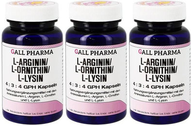 GALL PHARMA L-Arginin L-Ornithin L-Lysin 4:3:4 Kapseln glutenfrei und laktosefrei 180 Kapseln – Bild 1 von 2