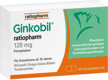 Ginkobil ratiopharm 120 mg Filmtabletten 60 Stück mit Ginkgo biloba – Bild 1 von 2