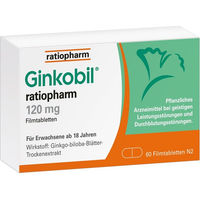 Produktbild von Ginkobil ratiopharm 120 mg Filmtabletten 60 Stück mit Ginkgo biloba