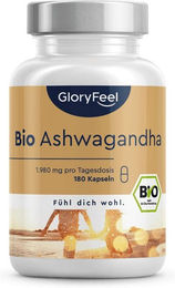 Gloryfeel Bio Ashwagandha Kapseln hochdosiert mit 1980 mg pro Tagesdosis 180 Stück – Bild 1 von 1