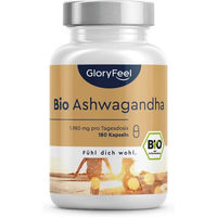 Produktbild von Gloryfeel Bio Ashwagandha Kapseln hochdosiert mit 1980 mg pro Tagesdosis 180 Stück