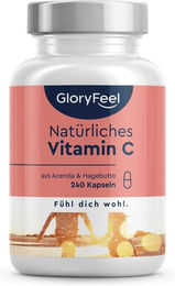 Gloryfeel Vitamin C Kapseln mit Acerola und Hagebutte vegan 1000 mg 240 Stück – Bild 1 von 2
